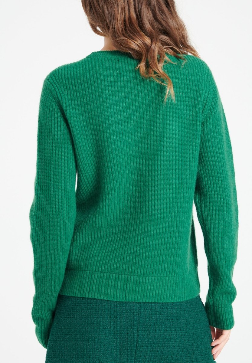 Pull col rond femme en cachemire 4 fils vert émeraude - LILLY 32